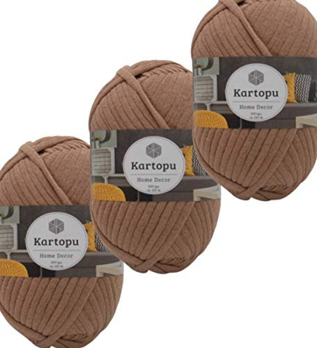 Kartopu 3x200gr Home Decor -weiches Textilgarn- gleichmäßige Einfärbung und Garnstärke- Häkelgarn für Kissenhüllen, Taschen, Häkeldecken- Jersey Garn in großer Farbauswahl (ocker 885)