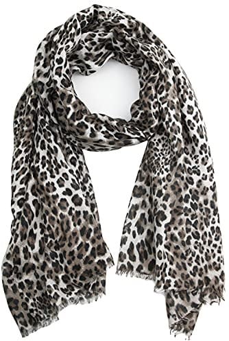 Ever Bloom Damen Schal mit Leopard Muster, Leichtes Halstuch mit Fransen, Modische und Elegante Sommer und Helbst Leo Schals für Frauen, Schal Farben:Khaki