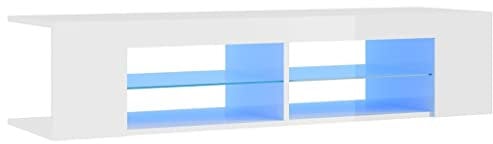 vidaXL TV Schrank mit LED-Leuchten Lowboard Fernsehschrank Fernsehtisch Sideboard HiFi-Schrank TV Möbel Tisch Board Hochglanz-Weiß 135x39x30cm