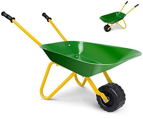 Maxmass Kids Wheelbarrow, Gardening Trolley Toy with Metal Frame and Comfortable Handles, Garden Play Tools for Children Aged 3 Years and Up (Green)