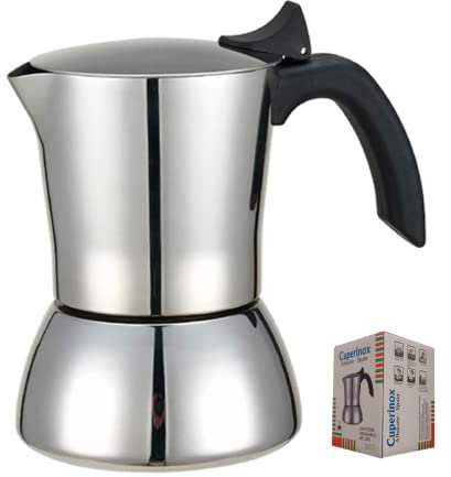 CUPERINOX Cafetière en acier inoxydable Deluxe, 6 tasses, cafetière italienne à induction en acier inoxydable, poignée anti-brûlure, valve de sécurité