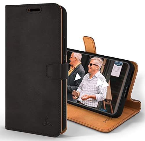 Snakehive Lederhülle für Galaxy S22 Ultra 5G | Stylische Handyhülle mit Kartenhalter & Standfuß | Handyhülle Schutzhülle & Lederhülle Kompatibel mit Samsung Galaxy S22 Ultra 5G - Schwarz