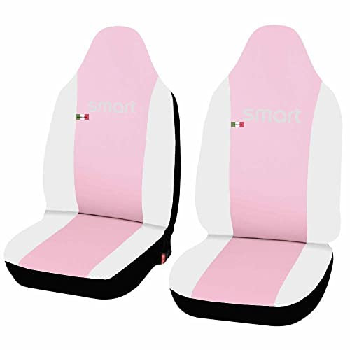 Susy Shop Coprisedili Compatibili Per Smart 1 Serie Coppia Anteriore Vari Colori, Due Coprisedili Per Auto In Ecopelle Colore Rosa - Bianco
