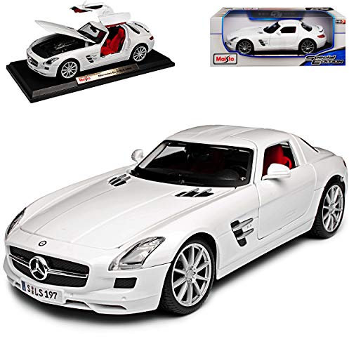 Mercedes-B SLS AMG Gullwing Coupe Weiss C197 Ab 2009 1/18 Modell Auto mit individiuellem Wunschkennzeichen