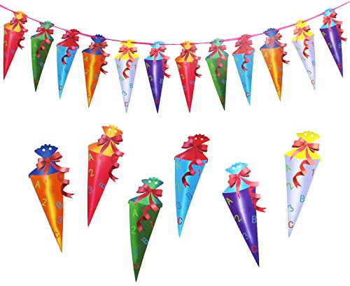 Einschulung Girlande Zuckertüten Girlande Hänge Deko mit Folienballon Schulanfang Dekoration Schultüten Banner für Schuleinführung Schulkind Jungs Mädchen Deko