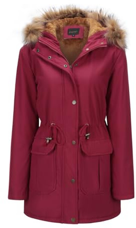 YFFUSHI Women Warm Faux Fur Hooded Jacket Long Sleeves Fleece Lined Winter Coat Winter Parka Outerwear
