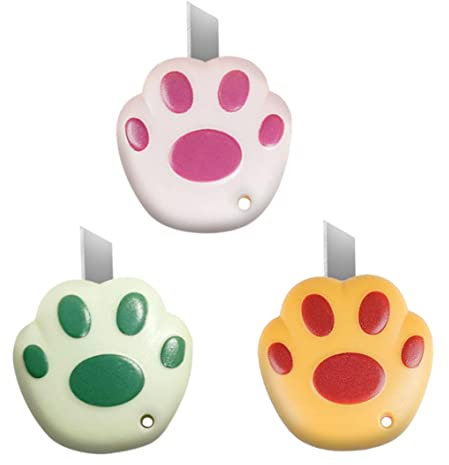 Versenkbares Versorgungsmesser Retractable Utility Messer süße Katzenpfotenform Brieföffner Mini Box Cutter Stationery Supplies für Schüler 3PCS Mini Retactable Utility Box, einziehbarer