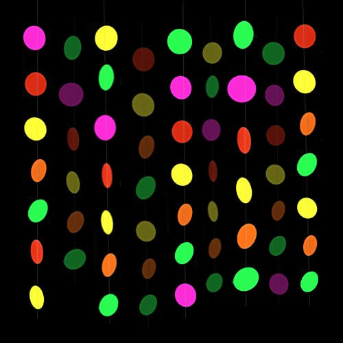 Silars Schwarzlicht Party Deko, 4,4m Neon Papiergirlande UV Schwarzlicht Papier Girlande Leuchtend Party Zubehör, Neon Partyzubehör für Hochzeiten, Geburtstag, Weihnachten (Punkte Girlande)