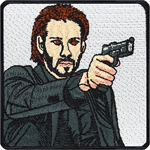 John Wick Aufnäher/Aufbügler gestickt Action hero Patch zum annähen/aufbügeln | John Wick mit Pistole | Geschenk Applikation für alle Stoffe | 75x75mm