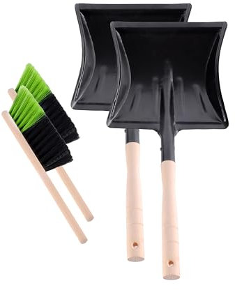 Garronda Kehrschaufel Set Kehrgarnitur aus Metall und Synthetik Handfeger mit kurzem Griff Kehrblech Kehrbesen für Haushalt nützliches Set Handfeger und Schaufel GD-0010 2 Stück (Schwarz/Grün)