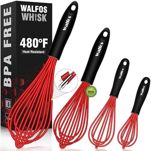 Walfos Silikon-Schneebesen-Set, Silikon-Schneebesen, kratzfest, beschichtete Schneebesen, hitzebeständig, Küchenbesen zum Kochen, Schlagen, Rühren und Kochen in der Küche
