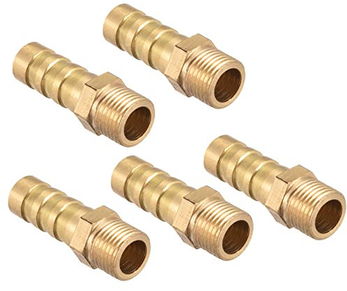 QUARKZMAN 8mm Raccord cannelé à G1/8 Filet Mâle Tuyau x 5PCS Droit Laiton Raccord cannelé Tuyau Raccord pour Air Eau Carburant Pneumatique Tuyau, Or