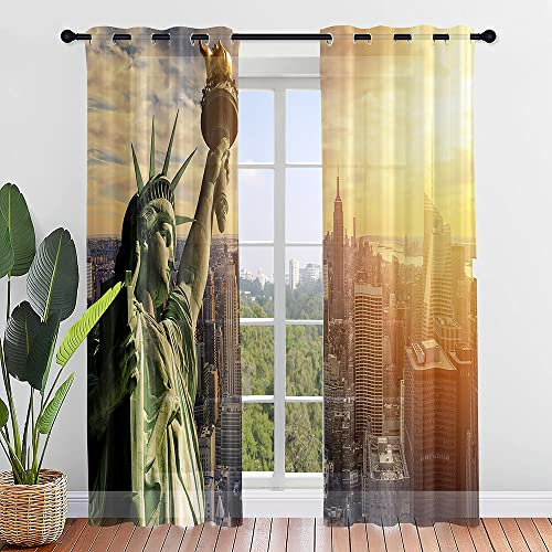 Hiseng Voile Vorhänge mit Ösen Durchsichtig Halbtransparent Ösenvorhang für Fenster Wohnzimmer Schlafzimmer Moderne und Elegante Transparent Gardine 2er Set (107x213cm,New York)