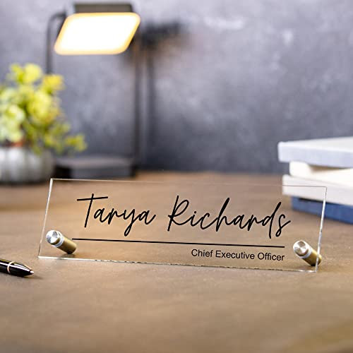 zouwii Placa De Nombre De Acrílico De Pie - 10x2.75 Nombre Personalizado Y Posición Escritura Clara Escritorio Ejecutivo Ceo Sign, New Job Office Business Decor, Company Promotion Gift