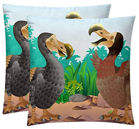 Männliche und weibliche Dodo-Vögel, 2 Stück, dekorativer quadratischer Überwurf-Kissenbezug, Kissenbezug, Heimdekoration, Dekorationen für Sofa, Couch, Bett, Stuhl