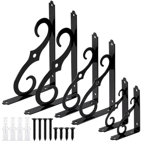 Tanstic Lot de 2 supports d'étagère décoratifs de 12,7 cm, supports d'étagère murale flottante en métal robuste, équerres d'angle en forme de L avec vis (20,3 cm, noir)