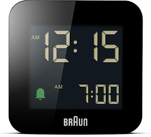 Braun Réveil de Voyage numérique avec Snooze, Taille compacte, écran LCD négatif, réglage Rapide, Alarme Crescendo Beep en Noir, modèle BC08B (Lot de 2)