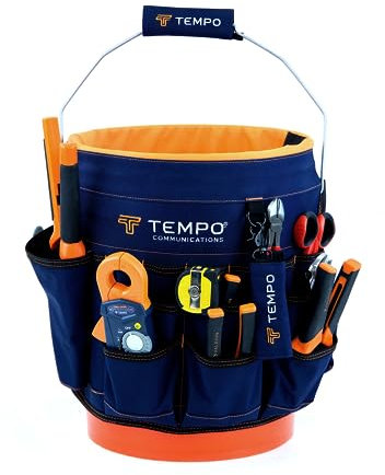 TEMPO PA9100 5 Gallon Bucket Tool Organizer - 600D Fabric Bucket Tool Bag 5 gallon - 30 pockets, 9 slots, PVC coating