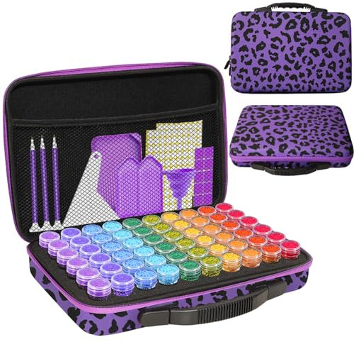 CAIOVSE Aufbewahrungsbehälter für Diamantmalerei, 60 Fächer, Diamantmalerei-Zubehör-Kits, Diamant-Kunst-Zubehör und Werkzeuge für Handwerk, Schmuck, Strasssteine, Perlen-Organizer (60 Gläser, lila