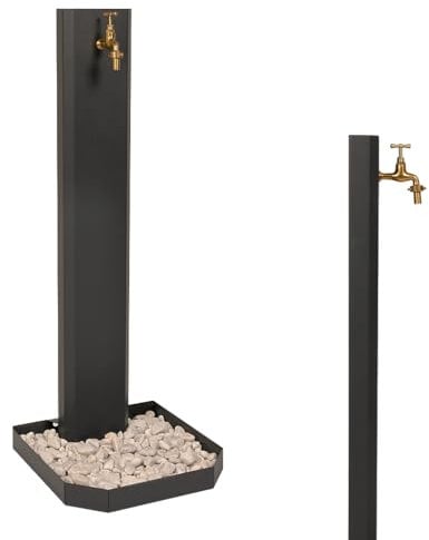 Fuente de jardín, para exterior, fuente de columna moderna, color antracita, de acero, grifo de latón, flexible, empalme y guijarros incluidos, altura 1 m (con piedras, antracita)