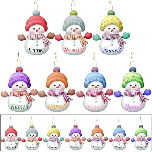 7Pcs Personalised Snowman Christmas Ornament Custom Wooden Snowman Ornaments with Name Customised Family Ornaments for Christmas Tree Hanging Decoration Gift-3.15inch/8cm
