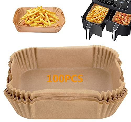 Baketron 100pcs Air Fryer Liners for Ninja Dual, Air Fryer AF300UK AF400UK Accessories, Disposable Air Fryer Parchment Paper Liner, Compatible with Ninja, Salter, Tower and Other Dual Zone Air Fryer