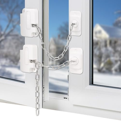 NewBinn 2PCS Serrature di Sicurezza per Bambini, Autoadesiva Catena Limitatore Apertura Finestra, Bianco Lucchetto Frigorifero, Serrature per Finestre per Bambini Frigo Cassetto Armadi