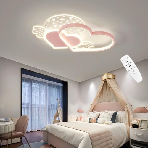 DHGIE LED Deckenleuchte Kinderzimmer Babyzimmer Dimmbar Deckenlampe Mit Fernbedienung Blaue Rosa Liebe 38W Kinderzimmer Kreative Deckenlampe Mädchenzimmer Schlafzimmer Cartoon Deckenleuchte