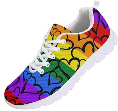 Coloranimal Frühling Sommer Geschenk Flats für Damen Herren Laufen Walking Sneakers, Regenbogen-Flagge LGBT Gay Pride Flags Love Heart, 42.5 EU