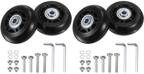 QUARKZMAN Ruedas de Repuesto para Equipaje 60x24mm Kits de Reparación de Ruedas de Maleta Incluyen 4 Ruedas de PU con Rodamientos y Arandelas, Llaves