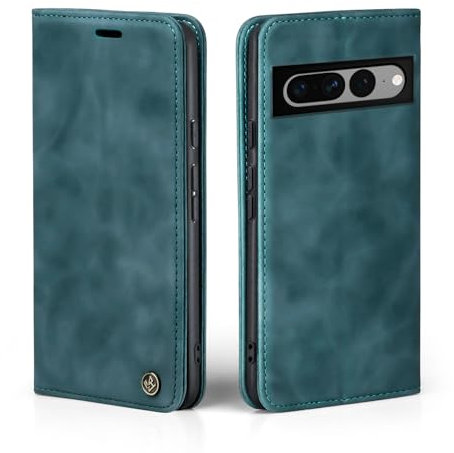 LBH Funda para Google Pixel 7 Pro en color azul petróleo con compartimento para tarjetas y dinero, funda para smartphone con función atril, cierre magnético, estilo vintage