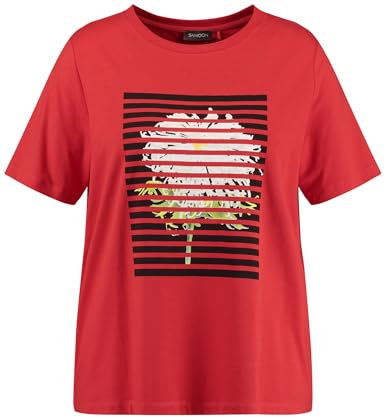 Samoon Damen T-Shirt mit Frontprint Kurzarm Frontprint Power Red Gemustert 48