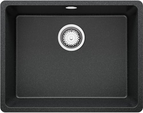 PRIMAGRAN Fregadero bajo Encimera Grafito 56x44cm, Cocina 1 Seno + Sifón, Granito al mueble 60cm - Venecia Easy S039