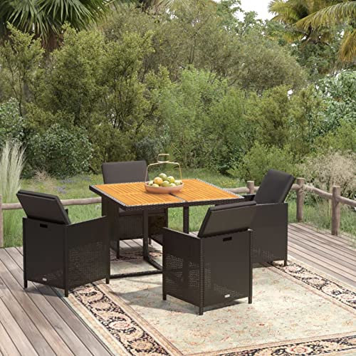 Rantry Outdoor-Esszimmer-Set, Gartenmöbel, wetterfest, 5-teilig, mit Kissen aus Polyrattan, Schwarz