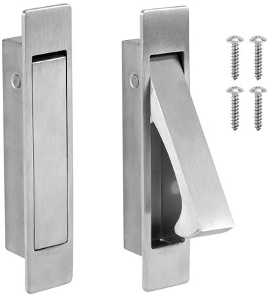 2uds Tirador de Borde de Puerta Empotrada, Acero Inoxidable 304 Manija de Puerta Empotrada Herrajes para Puertas Ocultas para Puertas Correderas Empotradas Baño Armario Pasillo (Plata)