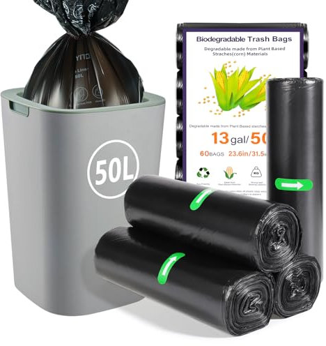 60 x 50 Litre Bin Lines Bags, 13Gallon Food Waste Bags Thicken large Garbage Bags Trash Bags for Kitchen Outdoor Office Bedroom Bathroom Trash Can Liners(60x80cm,Black)