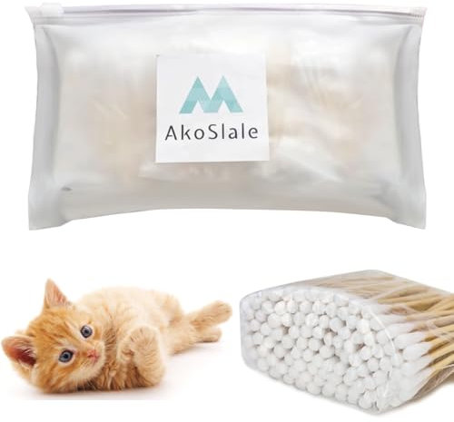AkoSlale Cotton Buds Bamboo – 600pcs 3 Inch Single Tip Biodegradable Cotton Swabs, Eco-Friendly for Pet Ear Cleaning, Baby Care & Precise Makeup Touch-ups with Resealable Travel Bags