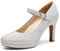 DREAM PAIRS Mary Janes Décolleté Scarpe Classiche Scarpe da Donna con Tacco Alto con Comoda Soletta,Size 40.5,Argento Glitter,SDPU2425W