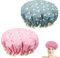 Shower Cap, 2 Pcs Double Layers Shower Caps for Women Uk, Lovely Waterproof Shower Cap for Women, Shower Cap with Elastic Band, for Long, Short and Curly Hair (Pink, Blue)