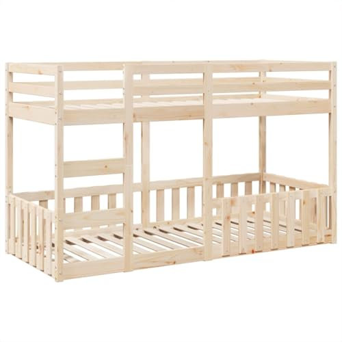 vidaXL Etagenbett, Kinderbett mit Rausfallschutz Leiter, Stockbett mit Lattenrost, Bett Holzbett Bodenbett, 90x200cm Massivholz Kiefer