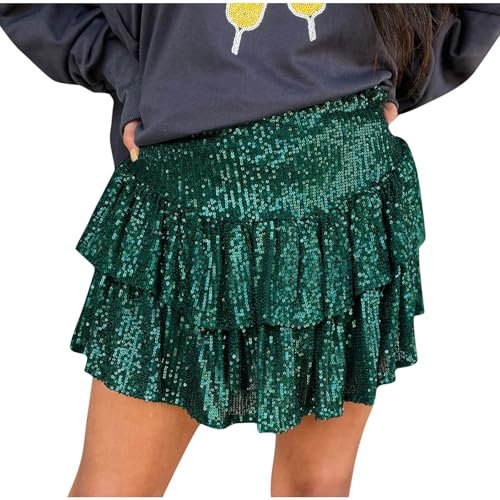Gonna a tunica sottile grafica per le donne paillettes formale scintilla sexy pieghettato alto taglio glitter gonne base donna 2024, O-362 Verde Lime, S