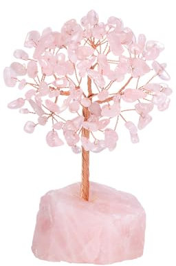 Jovivi Feng Shui Albero Portafortuna in Pietre e Cristalli per Decorazione Interni 7 Chakra Albero della Vita Soprammobile con Base di Pietra Grezza 108 Perline Albero Decor Guarigione - Quarzo Rosa