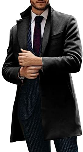 Foweknow Windbreaker Men's Long Cardigan Windproof Trench Coat Regular Fit Work Jacket Casual Wool Coat Plain Outdoor Jacket Versatile Functional Jacket Wind Jacket, black, 3XL