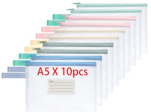 OFFCUP Borse di File A5, 10 Pezzi Sacchetto di Zip Impermeabile, Mesh Sacchetto del Documento, Sacchetto Di Documenti Portatile, Busta Plastica per Uffici Cosmetici Forniture Accessori da Viaggio