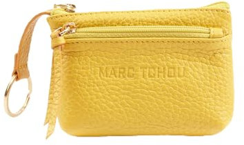 Marc Tchou, Premium Schlüsseletui aus echtem Leder für Damen und Herren in verschiedenen Farben mit 2 Fächern, Reißverschluss und Kartenfach (Gelb)