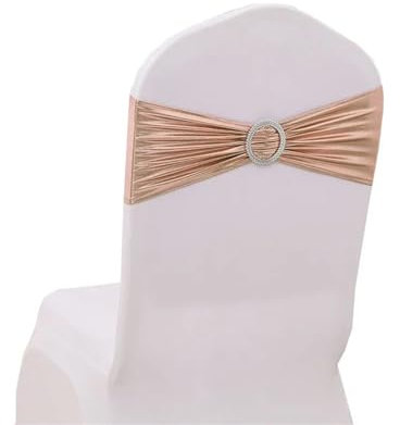 Noeud de Chaise Mariage Ceintures de chaise en métal extensible, nœud en Spandex, couverture arrière, ceinture élastique, for hôtel, banquet, fête de mariage, décoration d'événement(Rose Gold)