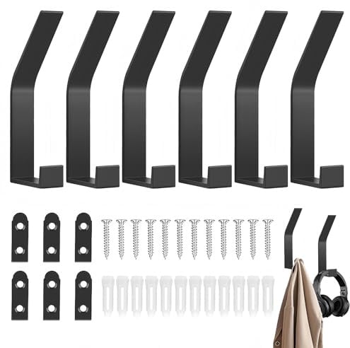 HaploS 6Stück Garderobenhaken Schwarz, Doppelt Kleiderhaken Wand zum Bohren | Kleiderhaken Wand, Moderne Garderobenhaken, Handtuchhaken für Jacken, Mäntel, Kleidung, Schals, Handtaschen und Mehr