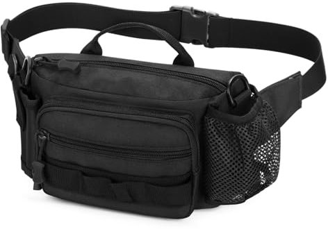 Explokit Taktische Hüfttasche mit Flaschenhalter Militär Bauchtasche Molle Utility-Gürteltasche EDC Hüfttasche Handtasche für Wandern, Laufen, Spazieren, Reisen, Radfahren (#01-Schwarz)
