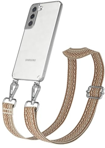 EAZY CASE Handykette - Verstellbares Taschenband kompatibel mit Galaxy S22 5G, Schulterriemen, Handykordel mit Silikon Hülle, Umhängetasche, Beige Braun Silber