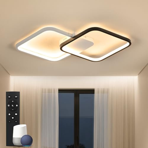 BAYHT Deckenlampe Smart, 28W LED Deckenleuchte Dimmbar mit Fernbedienung, Kompatibel mit Matter/Alexa/HomeKit/Google/IFTTT, 3000-6500K Deckenlampen für Schlafzimmer Wohnzimmer Küche 50cm Schwarz Weiß